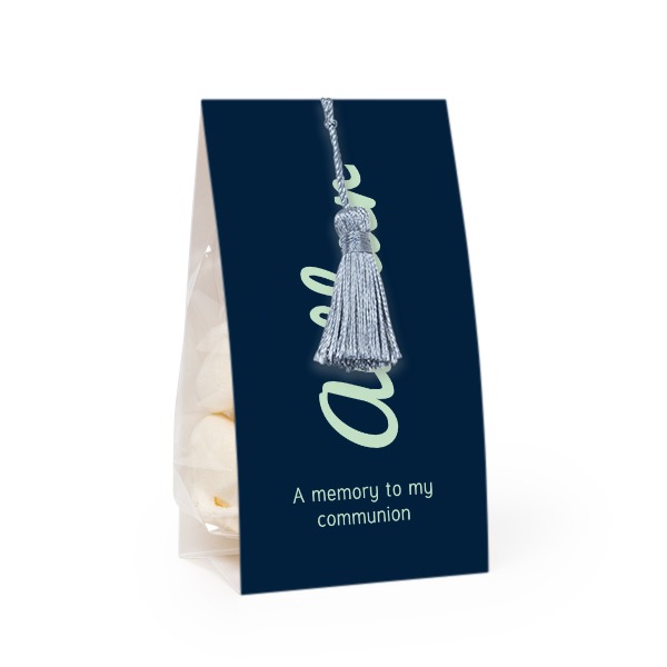 Candy bag with photo-wrapping and silver blue tassel - set of 12 Candy bag with photo-wrapping and silver blue tassel - set of 12