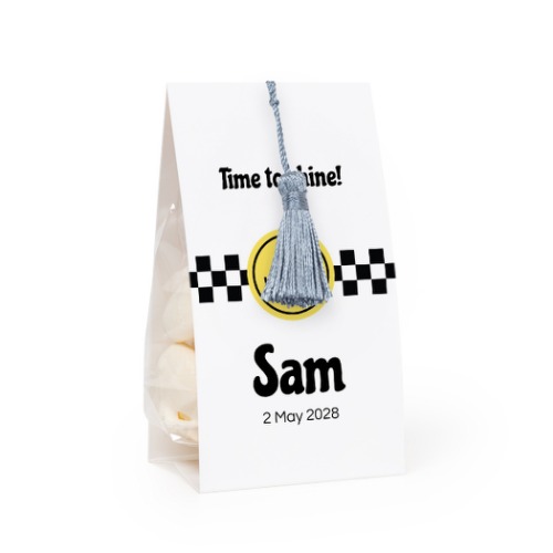 Snoepzakje met fotoverpakking en zilverblauw kwastje - Set van 12