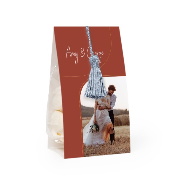 Candy bag with photo-wrapping and silver blue tassel - set of 12