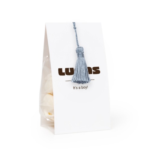 Snoepzakwikkel met zilverblauwe franje - Set van 24