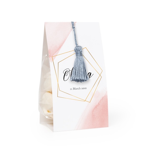 Candy bag with photo-wrapping and silver blue tassel - set of 24