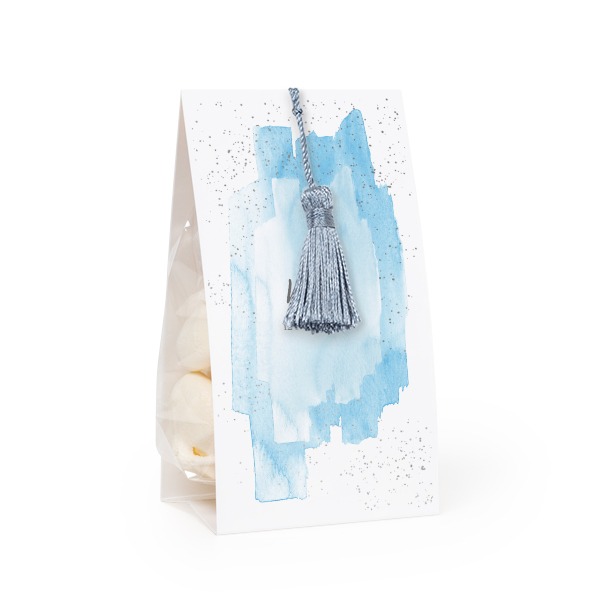 Candy bag with photo-wrapping and silver blue tassel - set of 24