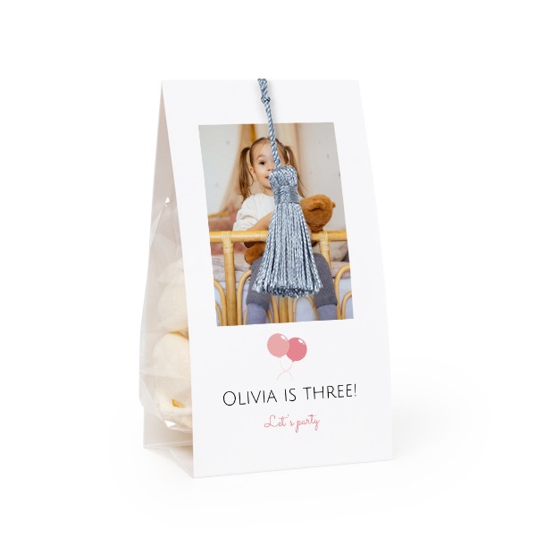 Candy bag with photo-wrapping and silver blue tassel - set of 24