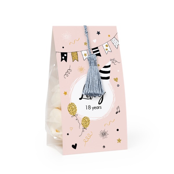 Candy bag with photo-wrapping and silver blue tassel - set of 24