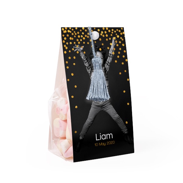 Snoepzakwikkel met zilverblauwe franje - Set van 24