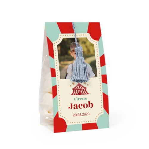 Candy bag with photo-wrapping and silver blue tassel - set of 24