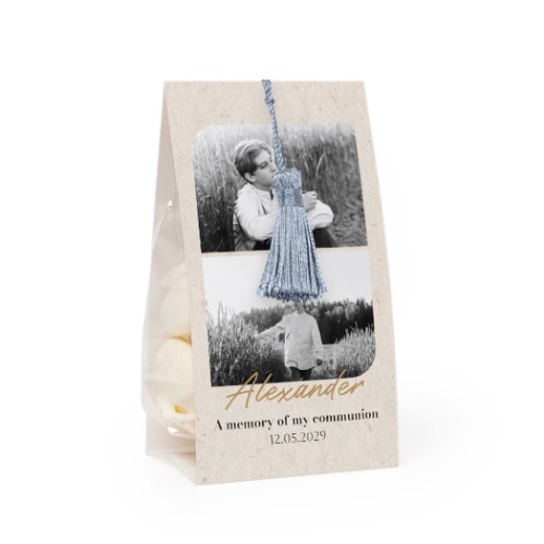 Candy bag with photo-wrapping and silver blue tassel - set of 24 Candy bag with photo-wrapping and silver blue tassel - set of 24