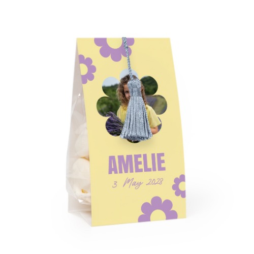 Candy bag with photo-wrapping and silver blue tassel - set of 24