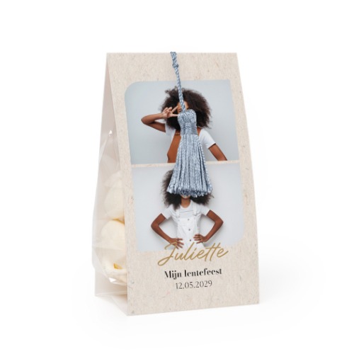 Snoepzakwikkel met zilverblauwe franje - Set van 24