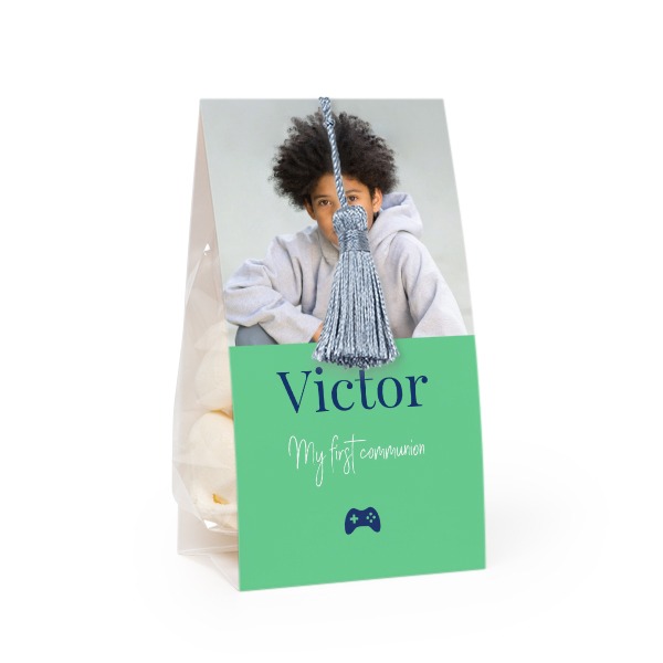 Godtepose med fotoomslag og sølvblå dusk - 24 stk