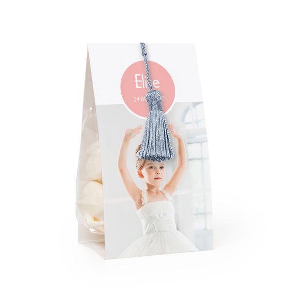 Candy bag with photo-wrapping and silver blue tassel - set of 24