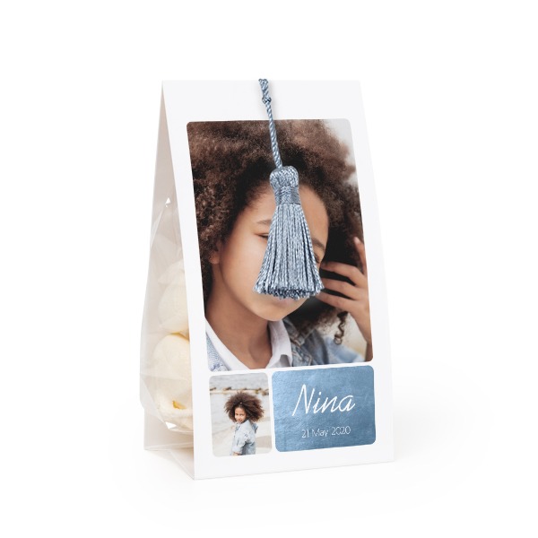 Ballotins à bonbons avec pampille bleu argenté  - lot de 24