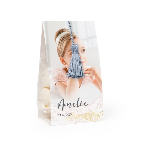 Candy bag with photo-wrapping and silver blue tassel - set of 24 Candy bag with photo-wrapping and silver blue tassel - set of 24