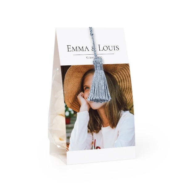 GodispÄse med fotoomslag och silverblÄ tofs - 24 st GodispÄse med fotoomslag och silverblÄ tofs - 24 st