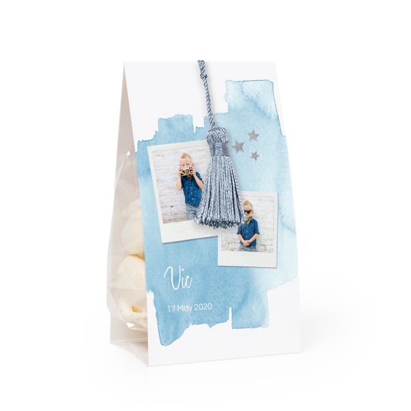 Ballotins à bonbons avec pampille bleu argenté  - lot de 24