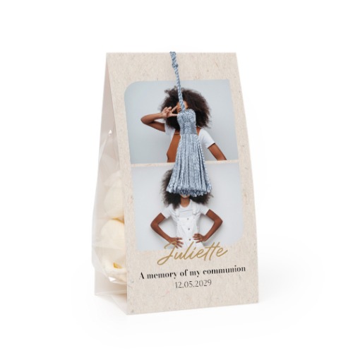 Candy bag with photo-wrapping and silver blue tassel - set of 24