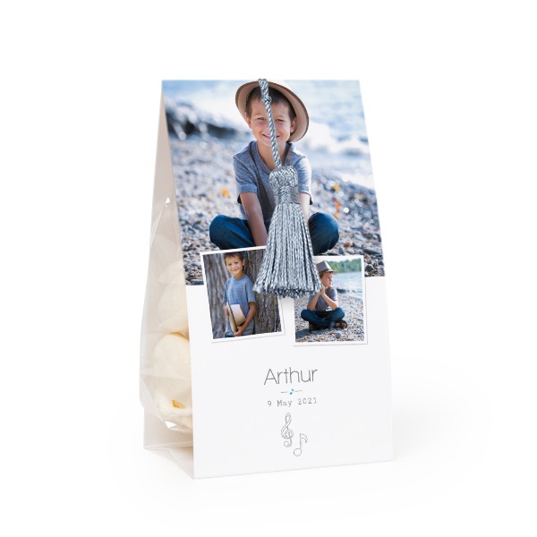 Godtepose med fotoomslag og sølvblå dusk - 24 stk Godtepose med fotoomslag og sølvblå dusk - 24 stk