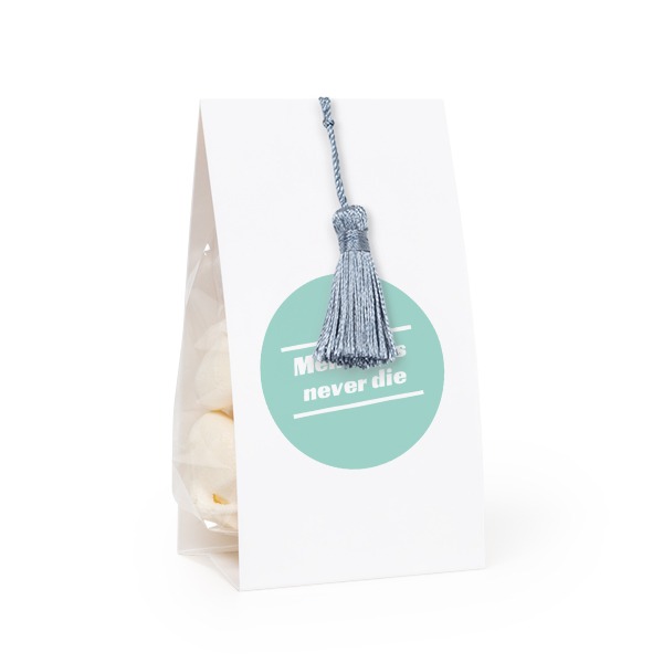 Candy bag with photo-wrapping and silver blue tassel - set of 24