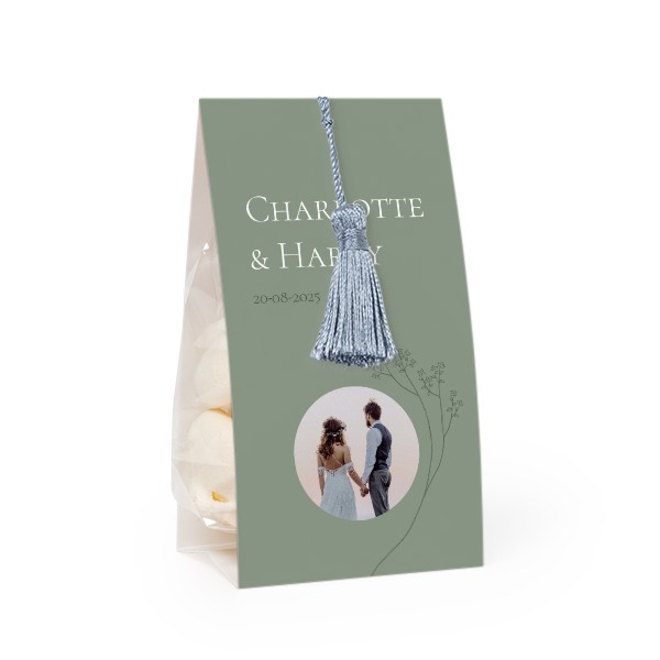 Candy bag with photo-wrapping and silver blue tassel - set of 24