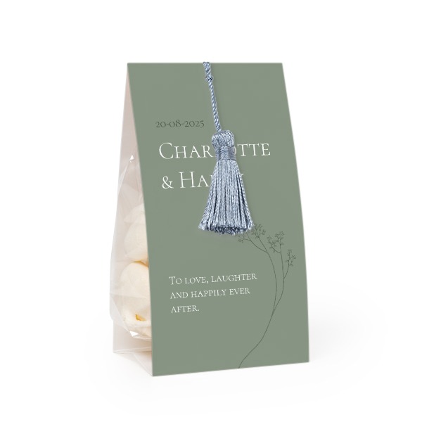 Candy bag with photo-wrapping and silver blue tassel - set of 24