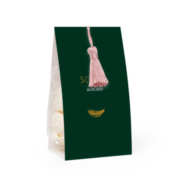 Candy bag with photo-wrapping and magnolia tassel - set of 12 Candy bag with photo-wrapping and magnolia tassel - set of 12