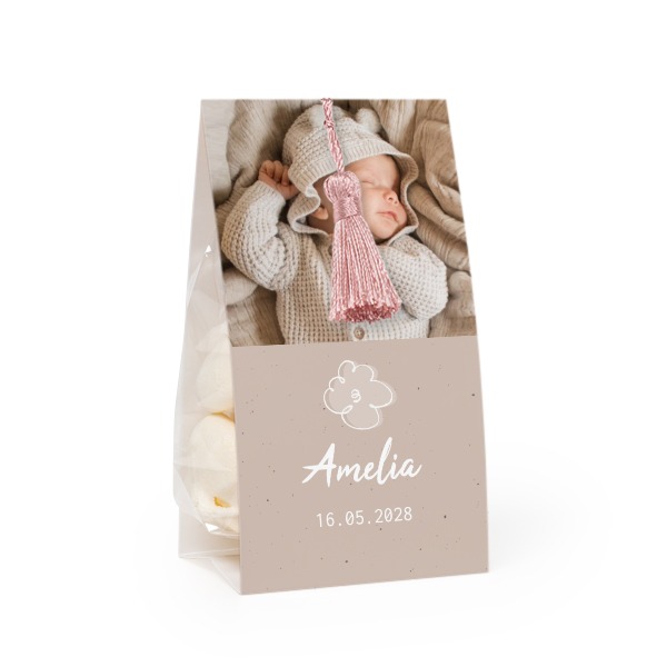 Candy bag with photo-wrapping and magnolia tassel - set of 12
