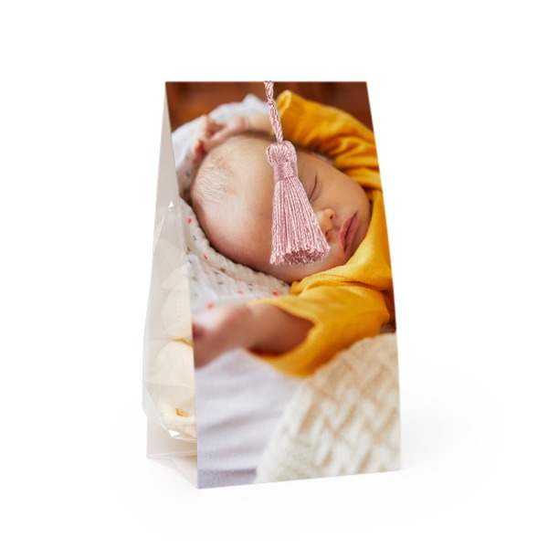 Candy bag with photo-wrapping and magnolia tassel - set of 12