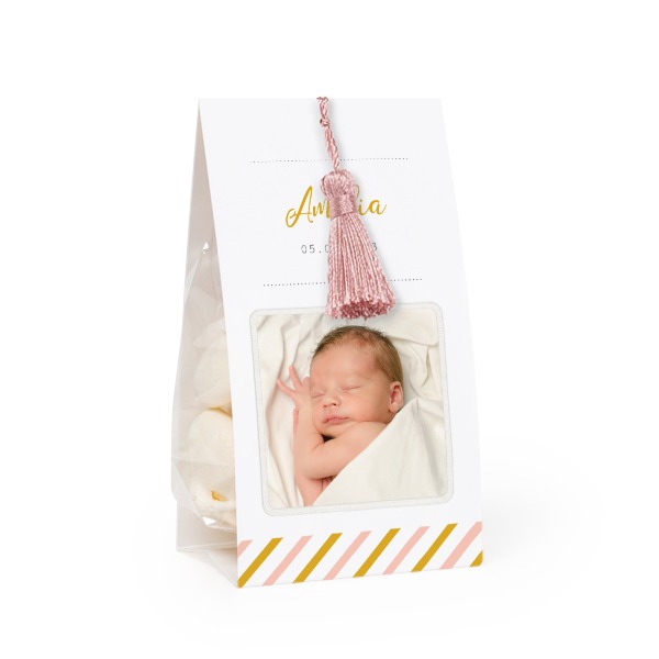 Godtepose med fotoomslag og magnoliafarget dusk - 12 stk