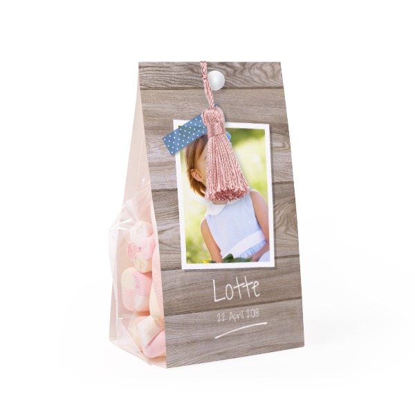 Slikpose med fotoomslag og magnoliafarvet kvast - 12 stk