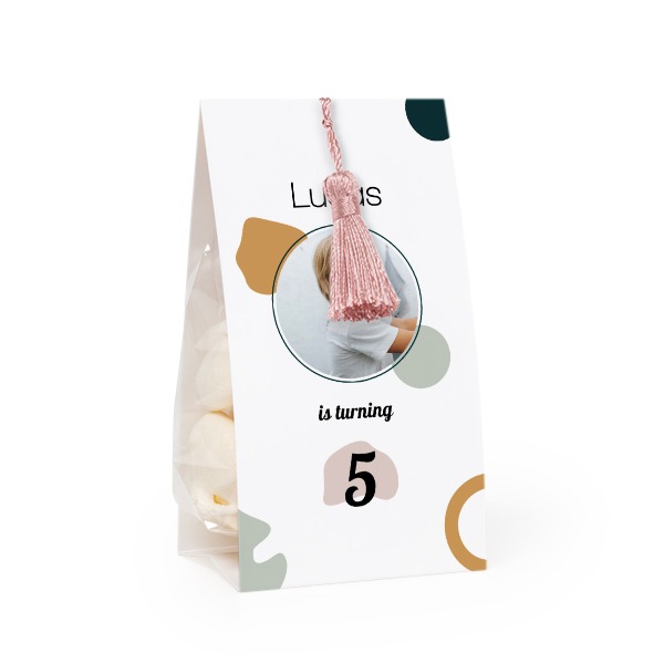 Candy bag with photo-wrapping and magnolia tassel - set of 12