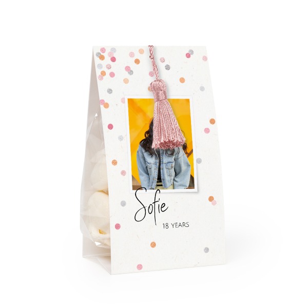 Candy bag with photo-wrapping and magnolia tassel - set of 12