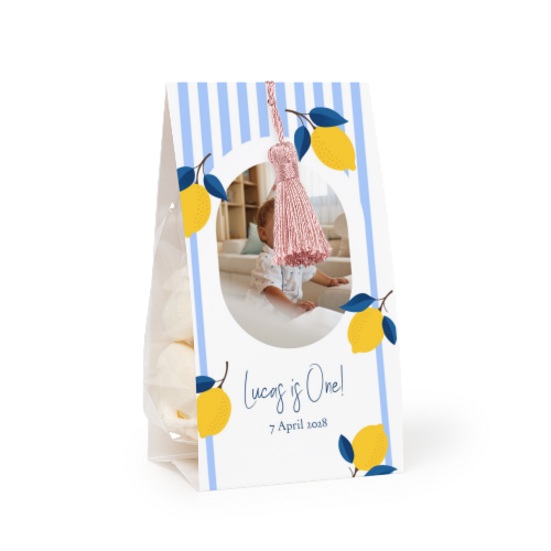 Candy bag with photo-wrapping and magnolia tassel - set of 12 Candy bag with photo-wrapping and magnolia tassel - set of 12