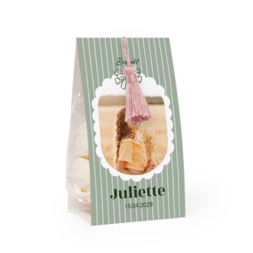 Snoepzakje met fotoverpakking en magnolia kwastje - Set van 12