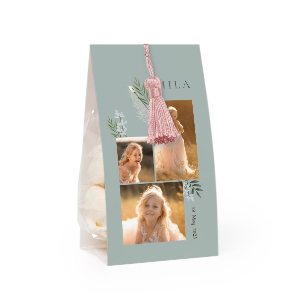 Candy bag with photo-wrapping and magnolia tassel - set of 12