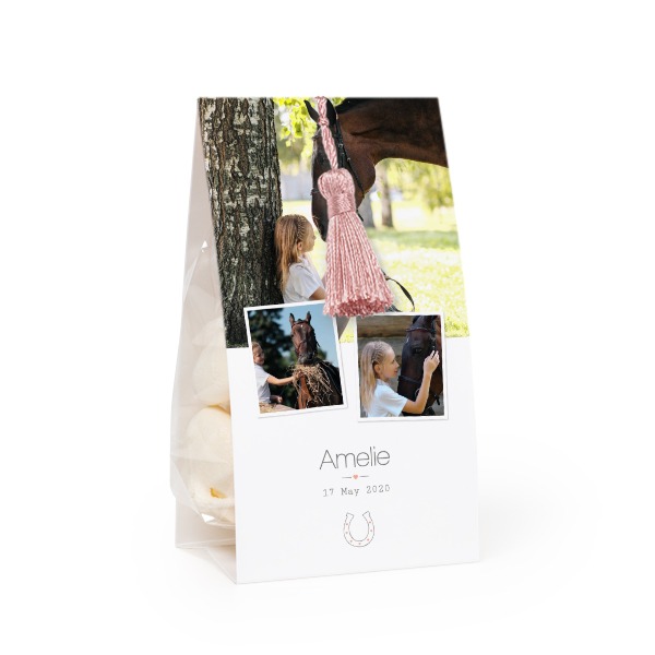 Candy bag with photo-wrapping and magnolia tassel - set of 12