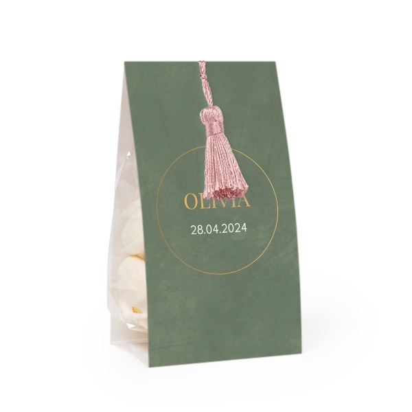 Candy bag with photo-wrapping and magnolia tassel - set of 12