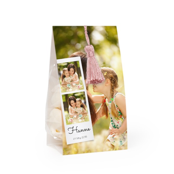 Candy bag with photo-wrapping and magnolia tassel - set of 12