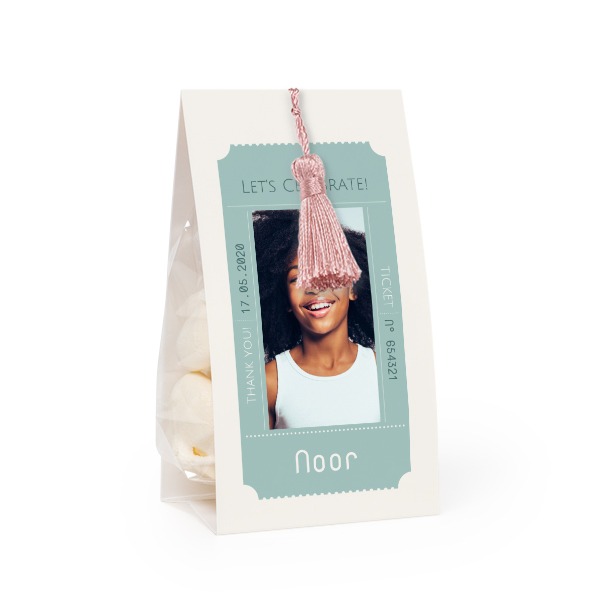 Candy bag with photo-wrapping and magnolia tassel - set of 12