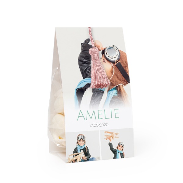 Godtepose med fotoomslag og magnoliafarget dusk - 12 stk Godtepose med fotoomslag og magnoliafarget dusk - 12 stk