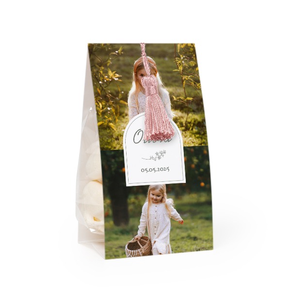 Candy bag with photo-wrapping and magnolia tassel - set of 12