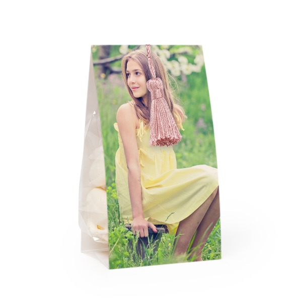 Candy bag with photo-wrapping and magnolia tassel - set of 12