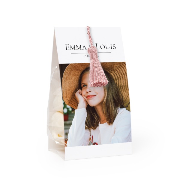 Candy bag with photo-wrapping and magnolia tassel - set of 12