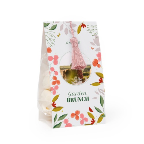 GodispÄse med fotoomslag och magnoliafÀrgad tofs - 12 st GodispÄse med fotoomslag och magnoliafÀrgad tofs - 12 st