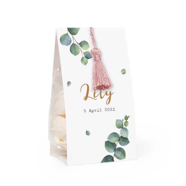 Candy bag with photo-wrapping and magnolia tassel - set of 24