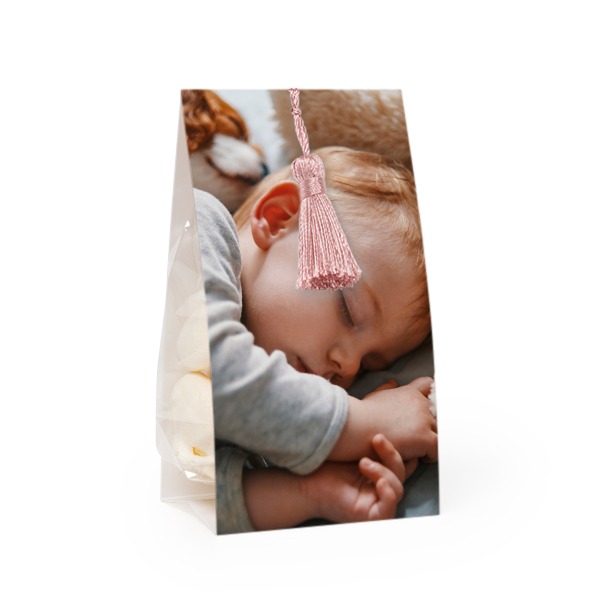 Godtepose med fotoomslag og magnoliafarget dusk - 24 stk Godtepose med fotoomslag og magnoliafarget dusk - 24 stk