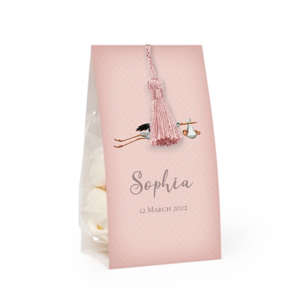 Godispåse med fotoomslag och magnoliafärgad tofs - 24 st