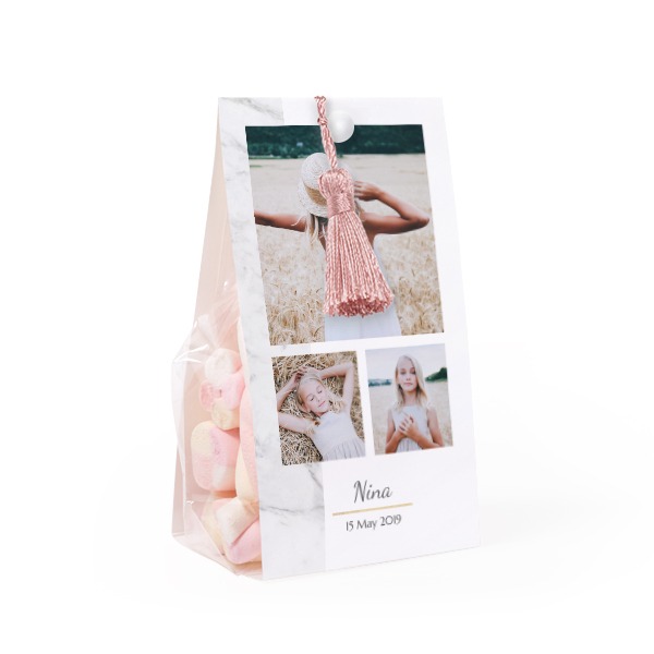 Candy bag with photo-wrapping and magnolia tassel - set of 24