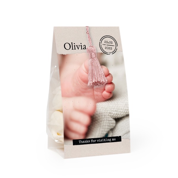 GodispÄse med fotoomslag och magnoliafÀrgad tofs - 24 st GodispÄse med fotoomslag och magnoliafÀrgad tofs - 24 st