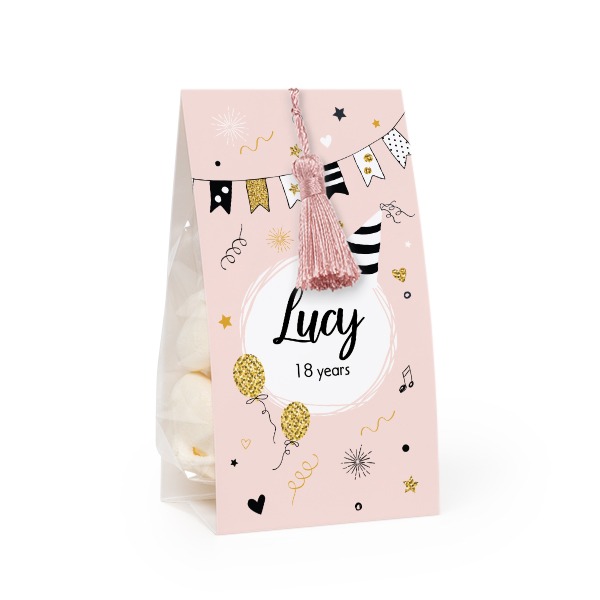 Candy bag with photo-wrapping and magnolia tassel - set of 24