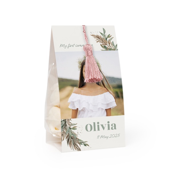 Candy bag with photo-wrapping and magnolia tassel - set of 24
